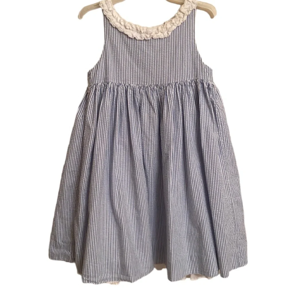RALPH LAUREN Girls Sleeveless Seersucker Baby Blue Fit and Flare Dress Size 4/4T